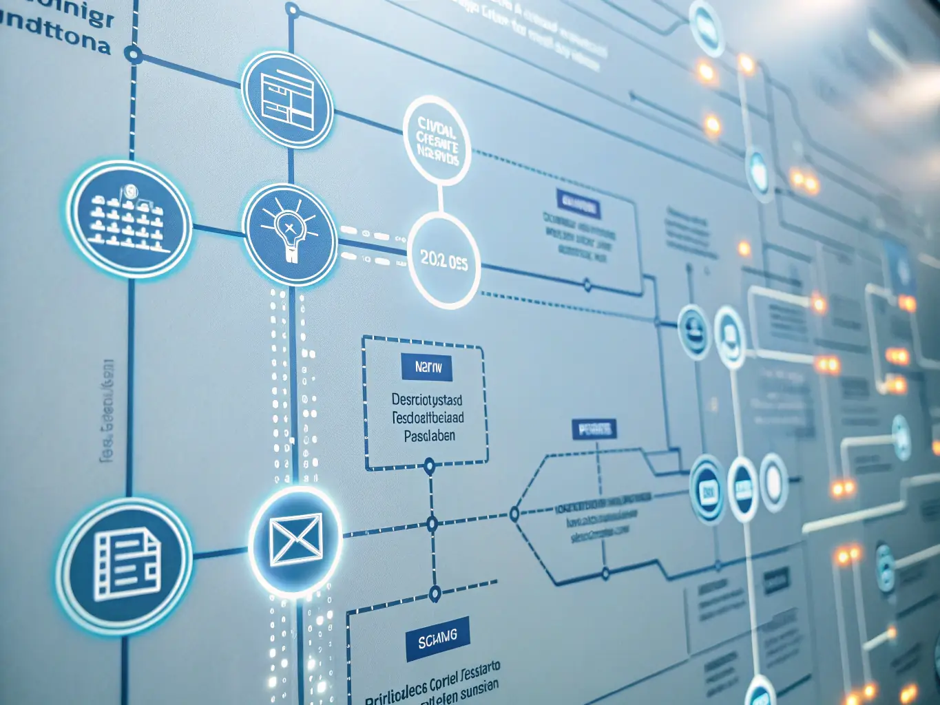 An illustration of a complex data flow diagram with interconnected nodes representing data sources, transformations, and destinations, in the context of Agdbrix's data lineage graphs.
