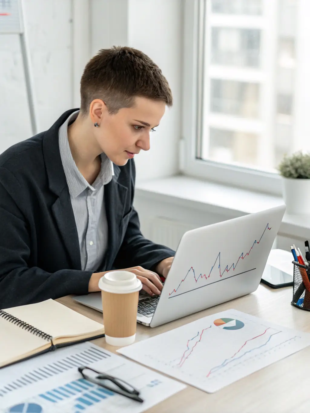 A professional image of a financial analyst reviewing capital allocation charts on a computer screen, used in the context of showcasing Agdbrix's capital allocation solutions.