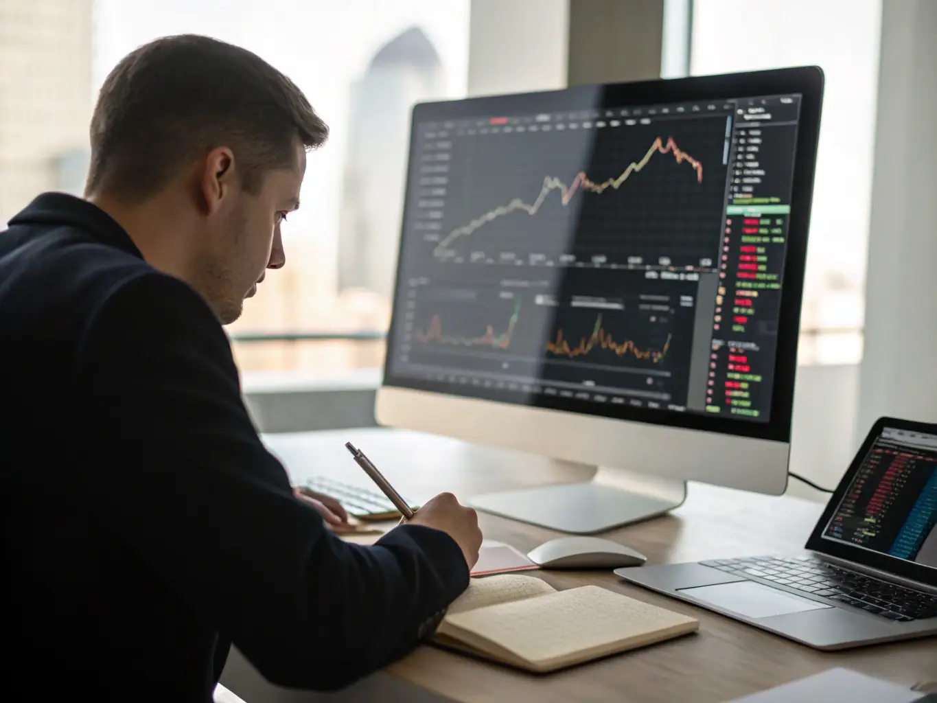 A professional image of a financial analyst reviewing capital allocation charts on a computer screen, representing Agdbrix's capital allocation solutions for SMEs.